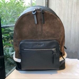 COACH West Backpack Saddle Sheepskin Leather Suede Shearling Black EUC Authentic